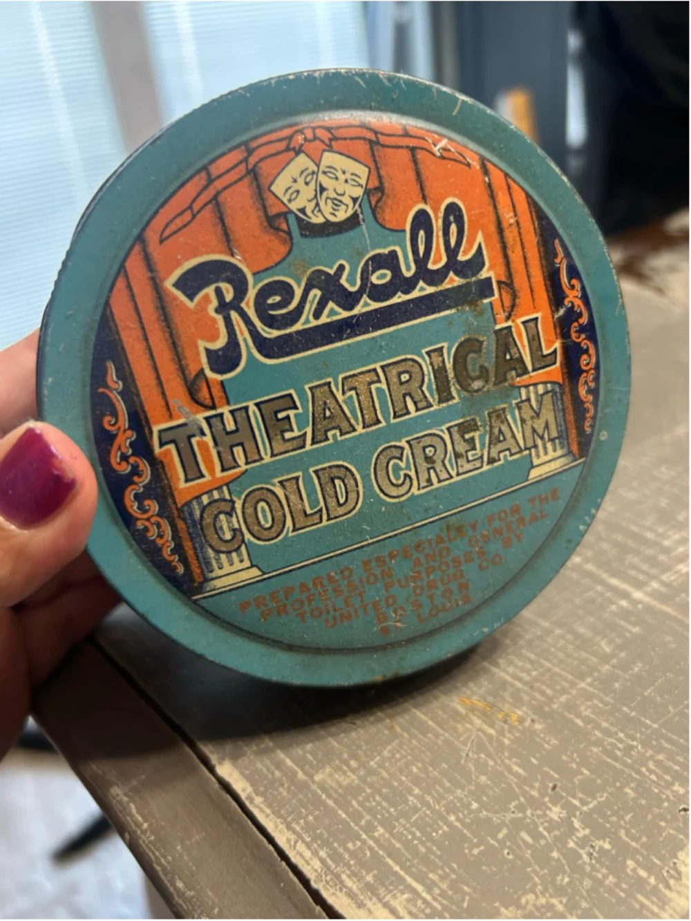 Vintage Rexall Theatrical Cold Cream Tin One Size Blue Orange
